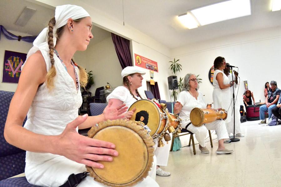 ABOVE: 
San Francisco resident Jules Hilson (left) and her group perform Afro-Cuban Bata drumming during the 3rd Annual Oakland World Percussion Festival at the East Bay Church in Oakland on Saturday.