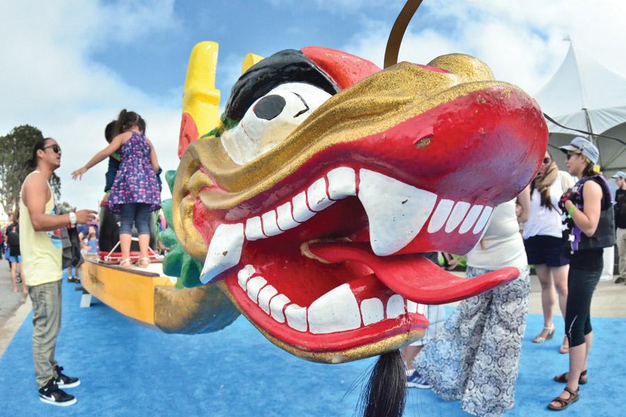 The front of a dragon boat is on display during the 19th annual San Francisco National Dragon Boat Festival on Treasure Island in San Francisco on Saturday. The Festival is the largest competitive dragon boat festival in the U.S., attracting more than 120 teams from all over the nation and even some from Canada compete.