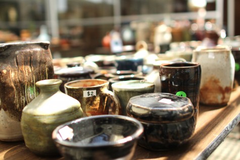 Student-made ceramics sit waiting to be purchased during the annual Pottery Sale in the Art Building on Thursday. All funds collected from the art sale go toward funding the Fine and Media Arts Department.