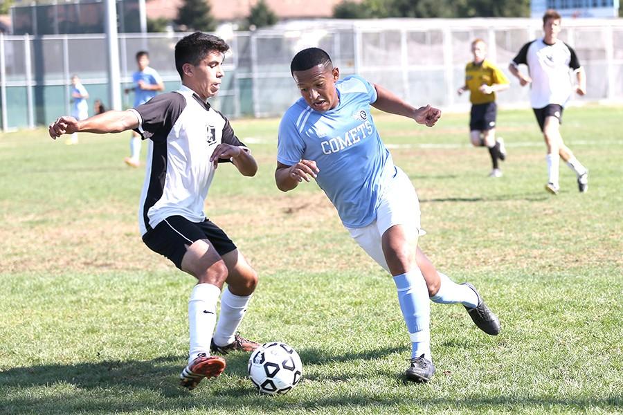 The men’s soccer team’s rallied to defeat Butte College in a 5-0 shutout on Friday at the Soccer Field.
Contra Costa College (2-1-1 overall) managed to overcome its demoralizing 6-1 away loss against Modesto City College on Sept. 4 and gut the Roadrunners defense.
Butte College’s (3-3 overall) defensive shape was unable close down enough space to contain the Comet proficient passing play in transition and during critical scoring opportunities.
The men’s team is scheduled to play its next non-conference game at Chabot College (2-2) at 4 p.m. on Thursday.
“This is (the Butte game) the first time during my two seasons coaching the team that the players were clicking on all cylinders,” Comet coach Nikki Ferguson said. “We struggled in the game against (Modesto Junior College) in terms of staying compact defensively, but corrected these problems against Butte.”
Comet striker Bryan Vega said the key to recuperating from a 6-1 loss to route Butte 5-0 was taking control of the scoring chances and being clinical in front of goal.
“We played well throughout the whole game against Butte,” Vega said. “But being able to capitalize offensively during the first fifteen minutes is what led us to win.”
The Comets scored three goals of their five goals against a discombobulated BC defensive back line in the first 21 minutes of play.
Vega provided a brace for the team by scoring the first two goals, while right attacking winger Missel Hernandez led the team in assists with two by the final whistle.
Subsequent goals by Jesus Villagrana, at 21 minutes, Rodriguez at 50 minutes and team captain Alejandro Gonzalez at 60 minutes sealed the Comet’s home route against the Roadrunners.
His first goal, however, began off a free kick just outside the penalty box only a minute into the game.
The initial kick was deflected off the BC wall to Vega, positioned along the right wing, who then delivered the ball across the face of the goal to find Pedro Rodriguez, but deflected of a Roadrunner center back and into goal.
His second came during a counter along the right side of the field. Vega said he cut into the center of the penalty box to rifle a low through ball to the far post, and past BC goalkeeper Juan Venagas.
CCC’s passing prowess in the midfield moved the ball into the Roadrunner defensive third to provide its attacking players with 11 shots on goal by the end of the game.
BC’s, however, offensive drives struggled to effectively transition the ball up the field and resulted in only having four shots on goal throughout the game.
Sophomore Comet center back Christian Garibay said BC only had a few chances to score because the backline was able to hold a “solid” defensive shape through effective communication.
“(Against Butte) coach said we did everything we could do right,” Garibay said. “It was one of the best games we have played during my time on the team because we had very little errors, if at all.”  
He added that if CCC would have been as clinical in front of goal during the game against Modesto as it was against Butte, the team would have an undefeated record. 
“That day (against Modesto) we were not playing like we wanted the game,” he said. “But playing at home against Butte was a lot easier because we came into the game much more relaxed.
“But we don’t like to make excuses for ourselves. (Modesto) was the better team.” 