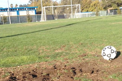 A hole clearly visible on the Soccer Field shows the current state of the field and how neglected it has become and, in certain instances, dangerous for players.