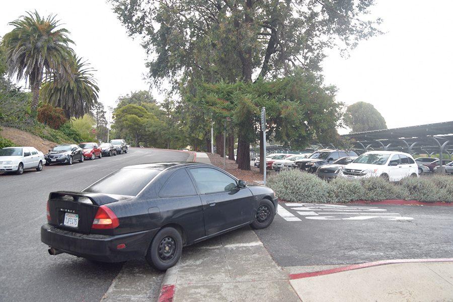 A car turns into Lot 10 behind Buildings and Grounds on October 3, 2016. On December 6, two unknown male assailants robbed a Contra Costa College student at gunpoint in the same lot.