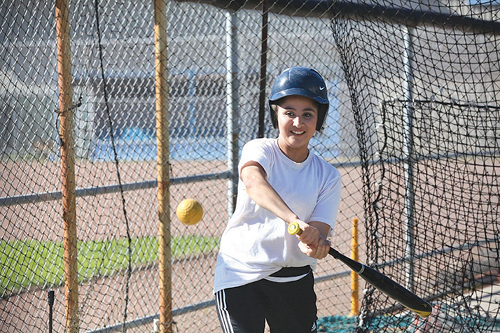 Comet infielder Zuleyma Higareda takes some swings during batting practice at the Softball Field on Feb. 8, 2016.