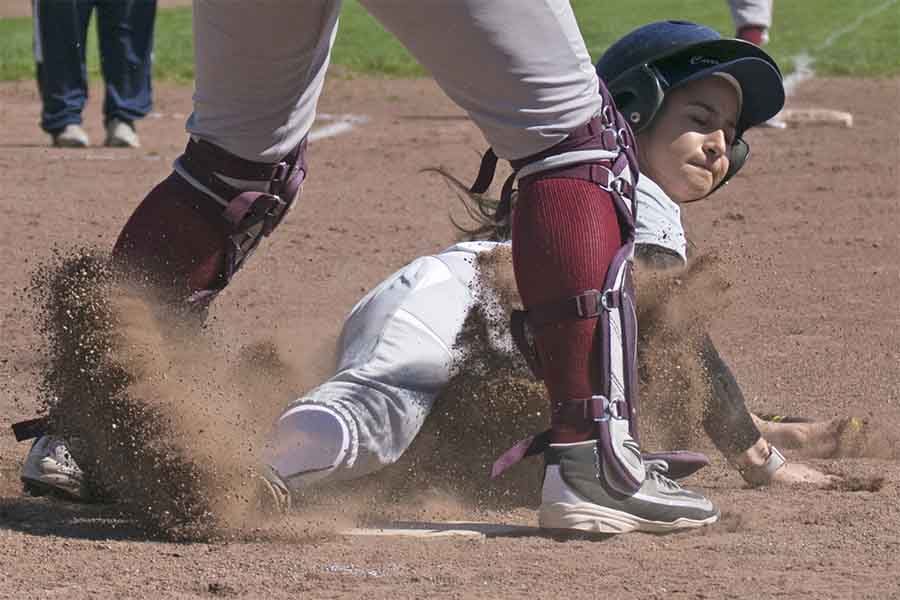 Denis Perez / The Advocate
Comet pitcher Zuleyma Garcia-Higareda slides into home plate during the Comets’ 16-2 loss against the Los Medanos College Mustangs at the Softball Field in the first game of a doubleheader on March 14. The Comets lost the second game 16-2 as well.