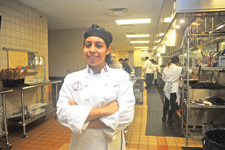 Culinary arts major Marlene Echeveste Torres overcomes daily health disabilities and is an undocumented student who works toward exceling in the culinary field.