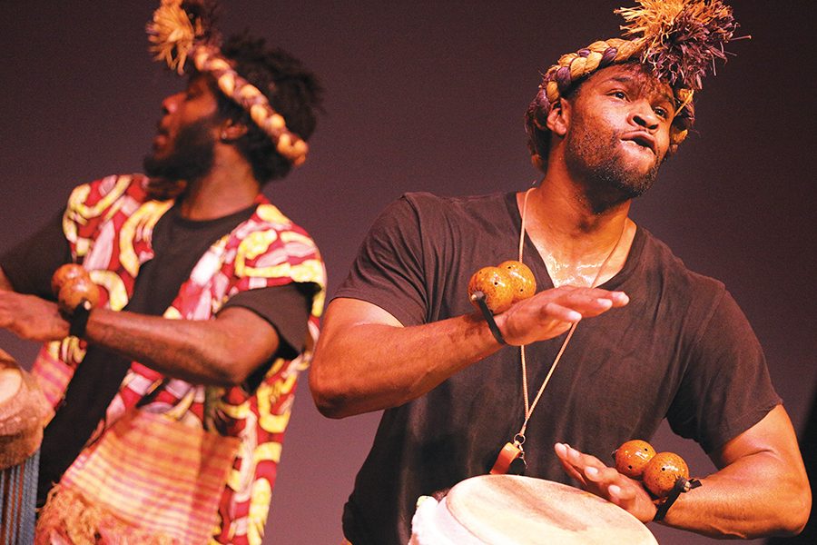 Kiazi Malonga (right) and Fua Dia Congo (left) play drums during the annual African Heritage Month celebration in the Knox Center on Thursday night from 6-8 p.m.