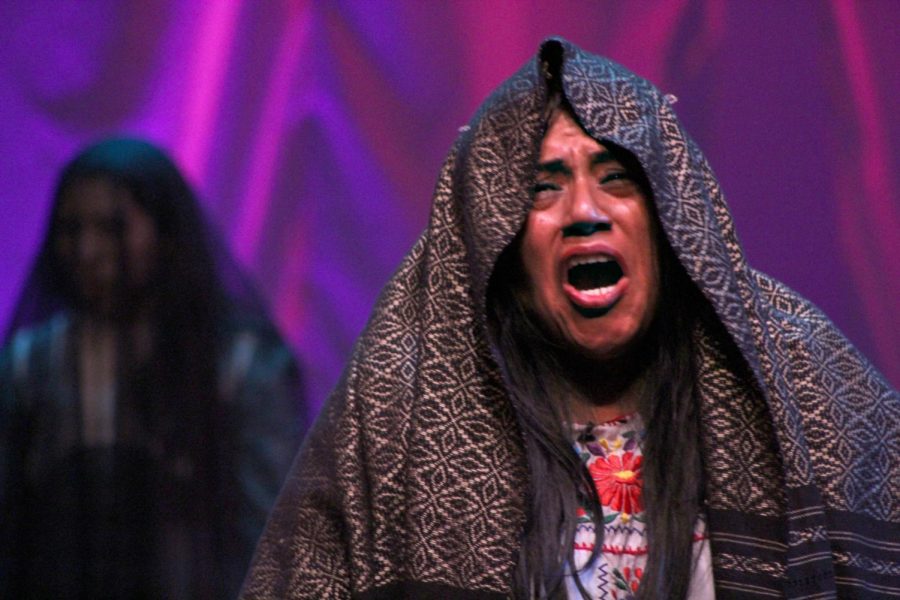 La Llorona, played by Silvia Sobal, weeps as she wanders eternally looking for her drowned children in “The Cries of La Llorona,” currently running in the Knox Center. The play continues Friday, Saturday and Sunday.