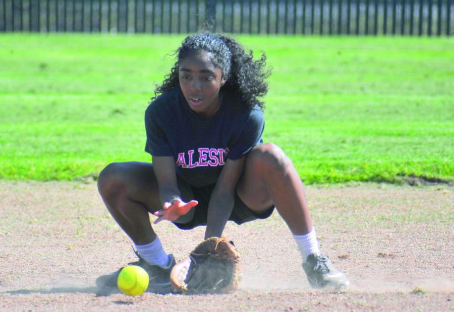 Comet infielder Sicaly Sorrell fields a ground ball during softball practice at the Softball Field on Monday. The team will have played its first game in a doubleheader against Mendocino College on Tuesday after press time.  