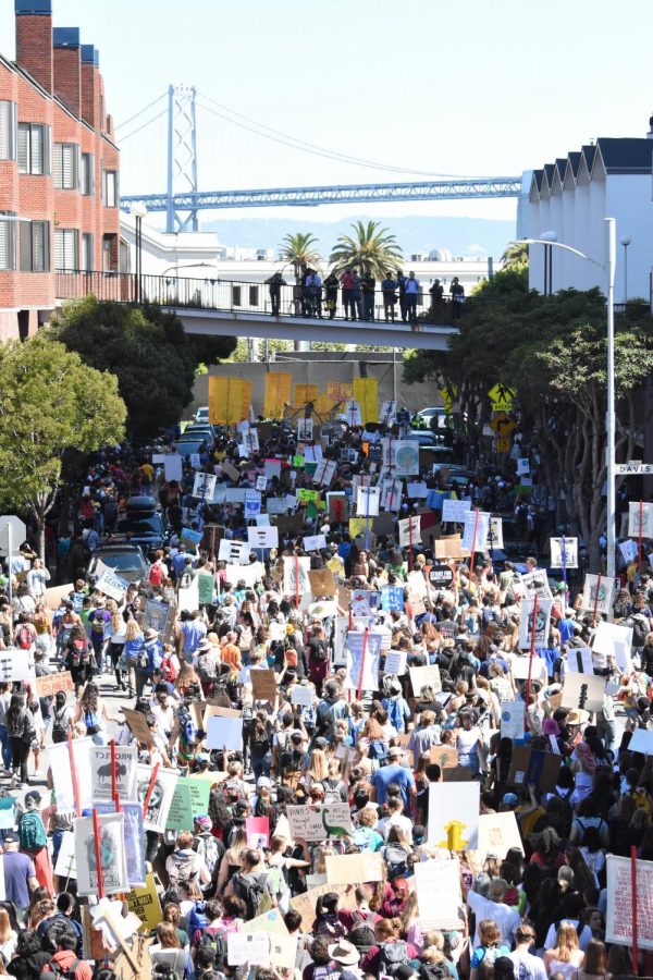 Around 30,000 people marched in San Francisco as part of an international protest over climate justice 
on Friday. 