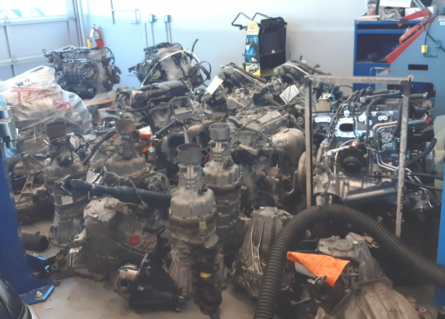 Used engine equipment sits packed in the Automotive Technology Building in the midst of the department’s efforts to organize equipment this semester.