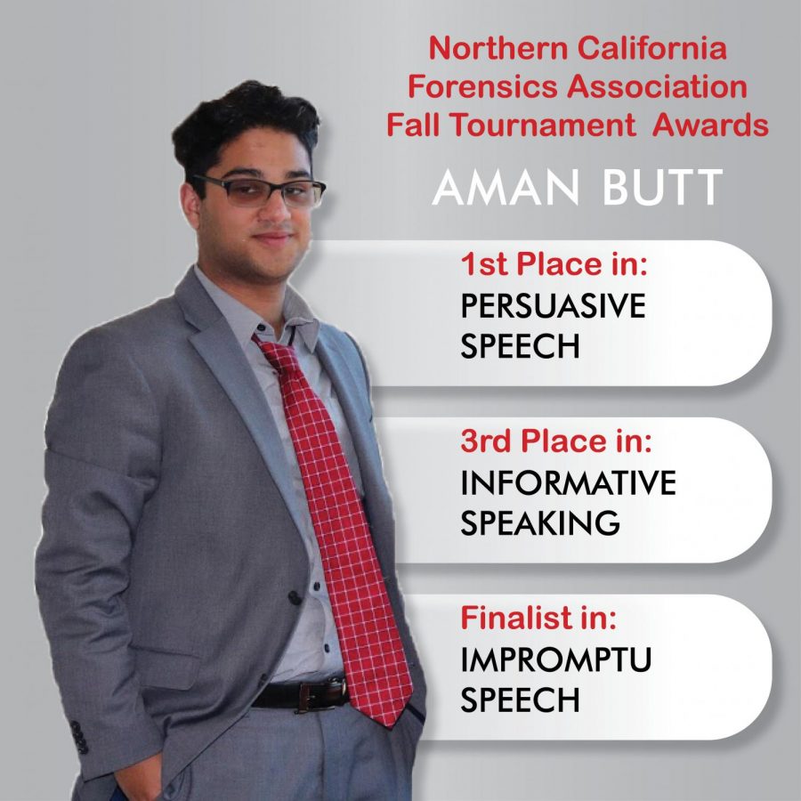 Aman Butt takes home some awards from the 2020 Northern California Forensics Association Fall Tournament for the  CCC Speech and Debate team. Photo of Butt taken from the Talk Hawk Invitational at Los Positas College from Jan. 30 to Feb. 2.