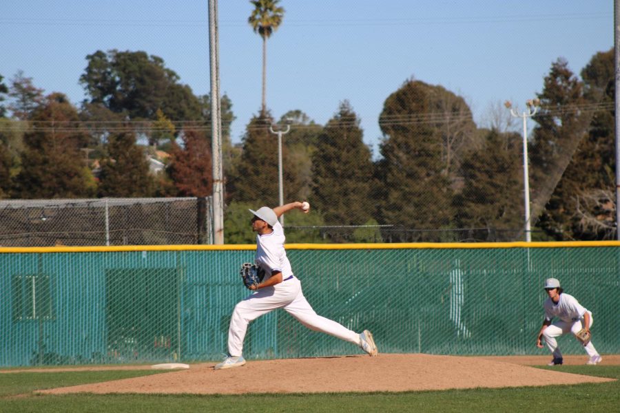 Comet pitcher Fernando Duenas winds up to let a pitch fly against a Yuba College batter on Thursday, March 10, 2022, in San Pablo (Photo/Joseph Porrello)