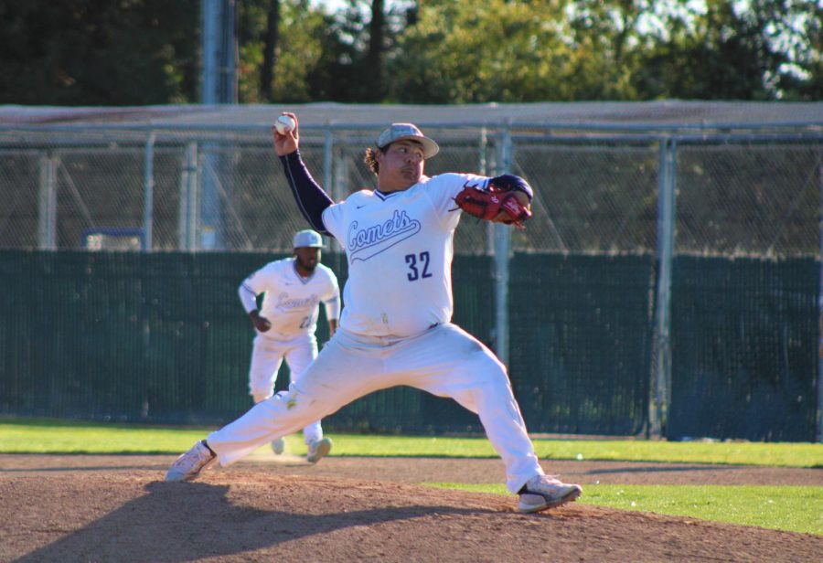 Comet pitcher Carson Williams reaches back to let a pitch loose during the ninth inning on Thursday, March 10, 2022, in San Pablo (Photo/Joseph Porrello)