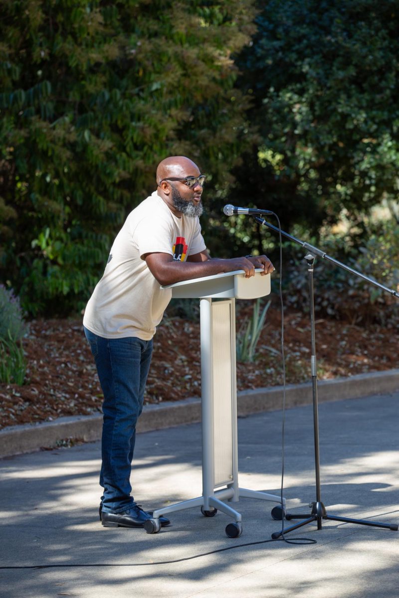 George Mills, Interim Dean of Students at Contra Costa College, shares the first poem at the Honoring Black Poetry event on October 12, 2023, in San Pablo, Calif.