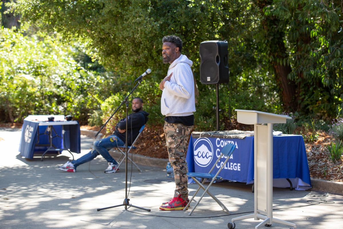 Prentice Powell, left, and Shawn William, right, are the two poets featured at Contra Costa Colleges Honoring Black Poetry event on October 12, 2023 in San Pablo, Calif.