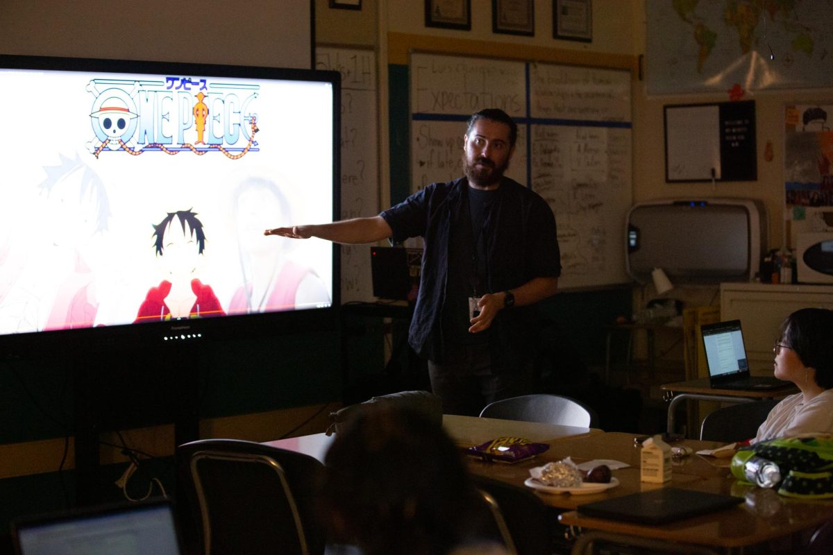 Lorenzo Morotti talks to students in his Broadcast Journalism class at Richmond High School on Oct. 6, 2023, in Richmond, Calif.