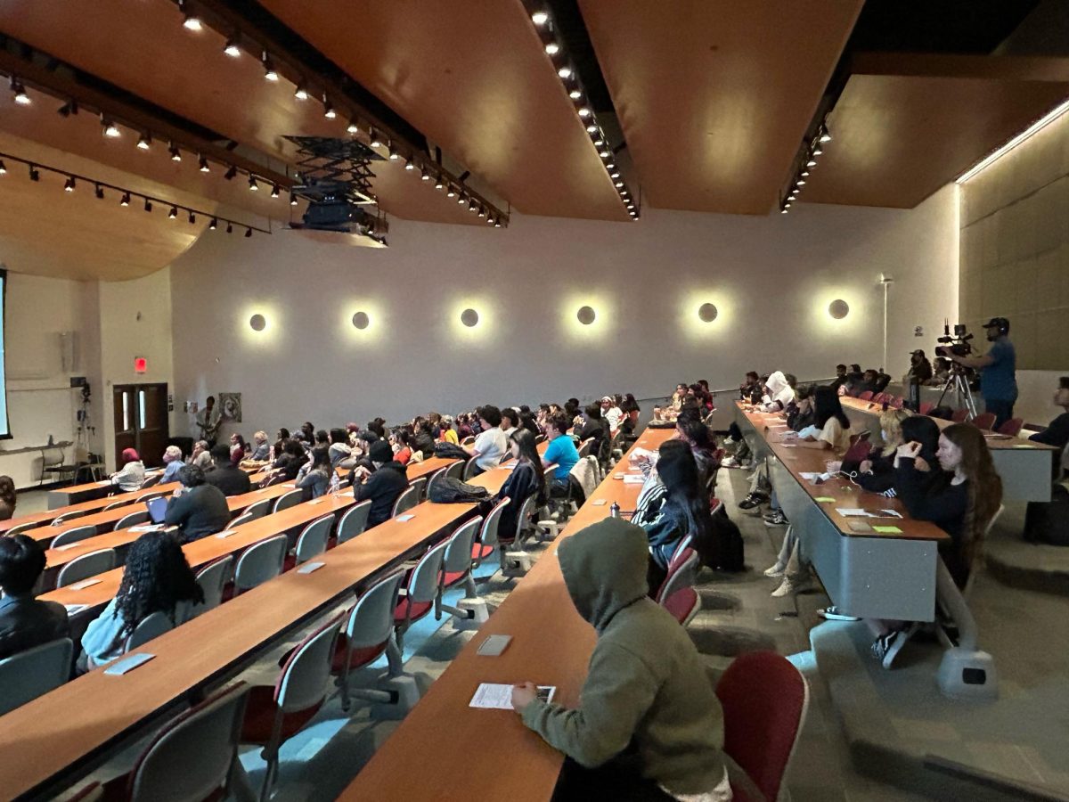 Dozens of students and faculty gather at the lecture hall in the General Education building at Contra Costa College, San Pablo, CA, on Monday, Oct. 13, 2023.