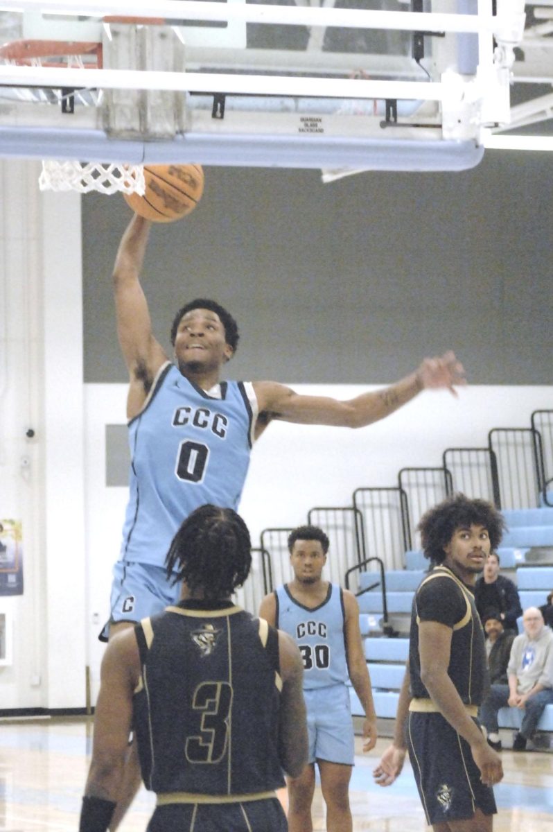 Contra Costa Comet player, Kaleb Allison rises to the hoop during the  Contra Costa College vs. Yuba College mens basketball game, at the Contra Costa College in San Pablo CA, on Tuesday, Feb. 20, 2024. 