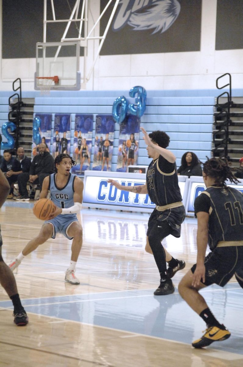 Contra Costa Comet player, Mikey Pierce, set himself up to bring another point home during the  Contra Costa College vs. Yuba College mens basketball game, at Contra Costa College in San Pablo CA, on Tuesday, Feb. 20, 2024.
