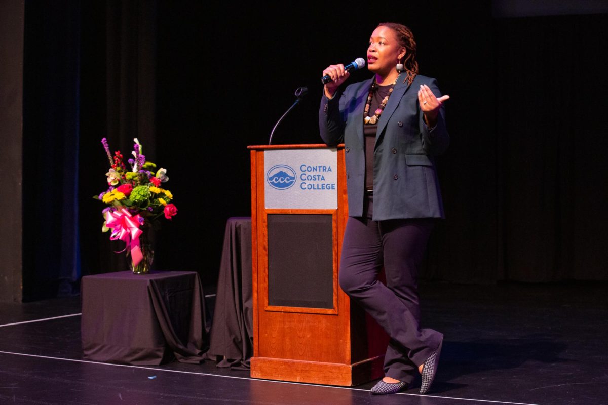 Heather McGhee, author of The Sum of Us: What Racism Costs Everyone and How We Can Prosper Together, speaks to an audience at Contra Costa Colleges John & Jean Knox Performing Arts Center in San Pablo, CA. on Tuesday, Feb 13, 2024. 