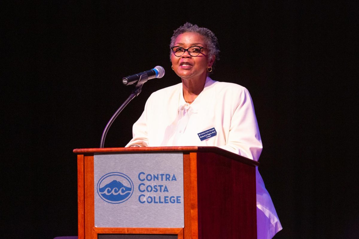 Contra Costa College President Kimberly R. Rogers speaks to the audience before introducing author Heather McGhee on Tuesday, Feb 13, 2024, in San Pablo, CA. 