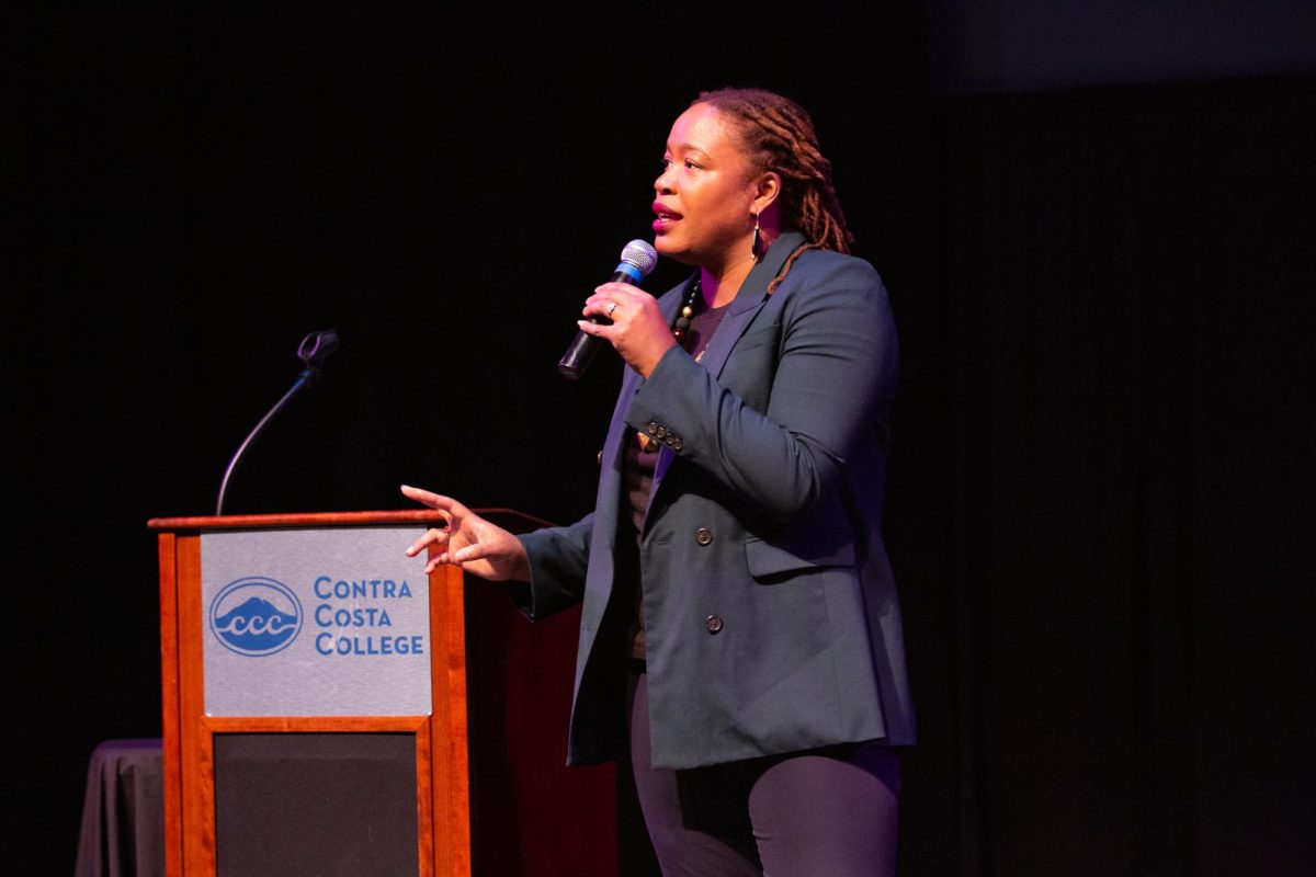 Heather McGhee, author of The Sum of Us: What Racism Costs Everyone and How We Can Prosper Together, speaks to an audience at Contra Costa Colleges John & Jean Knox Performing Arts Center in San Pablo, Calif. on Tuesday, Feb 13, 2024. 