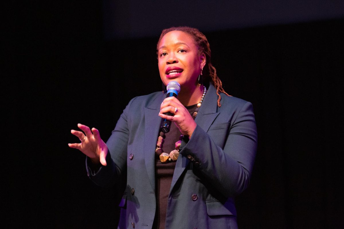 Heather McGhee, author of The Sum of Us: What Racism Costs Everyone and How We Can Prosper Together, speaks to an audience at Contra Costa Colleges John & Jean Knox Performing Arts Center in San Pablo, Calif. on Tuesday, Feb 13, 2024. 