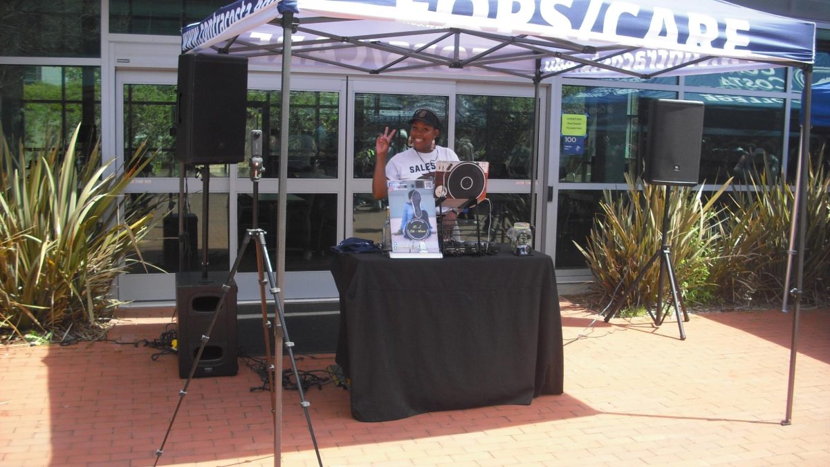 DJ is set up and ready to play music during Comet Day at Contra Costa College in San Pablo, CA, on Thursday, April 18, 2024.