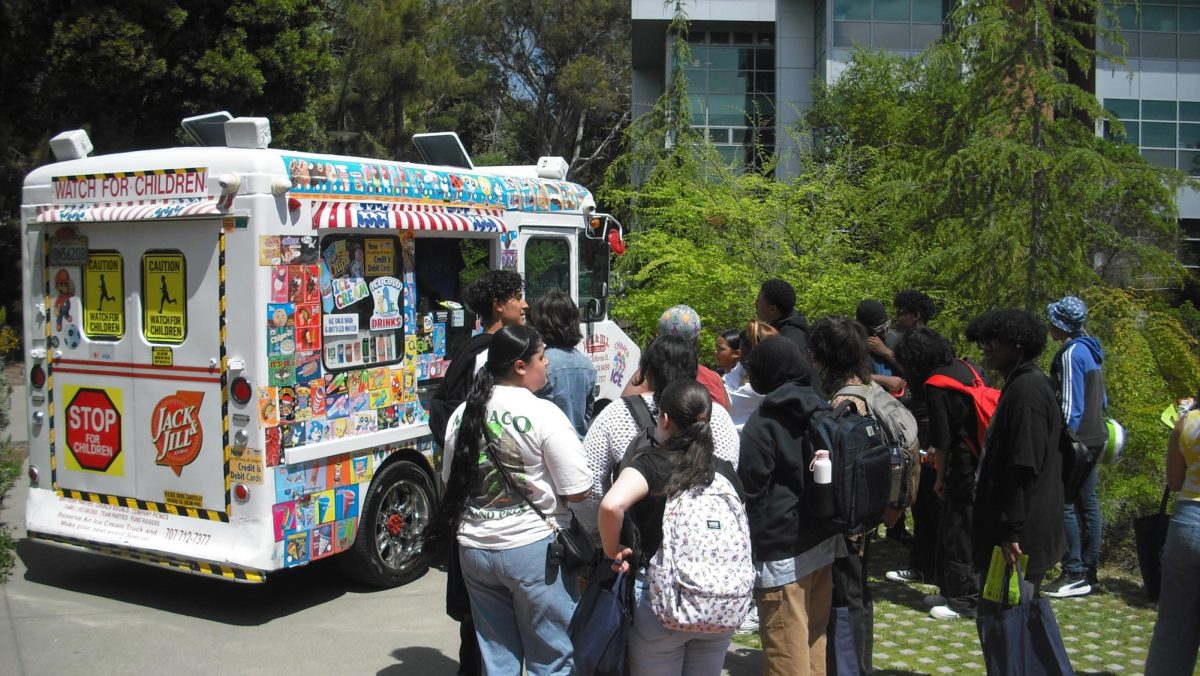 Students waiting in line to enjoy some ice cream during Comet Day at Contra Costa College in San Pablo, CA, on Thursday, April 18, 2024.