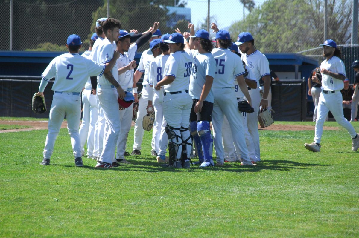 Contra Costa College players, gives motivational words before the beginning of the game. Contra Costa College, Men’s Baseball game vs. Los Medanos College, San Pablo Ca 11 March 2024