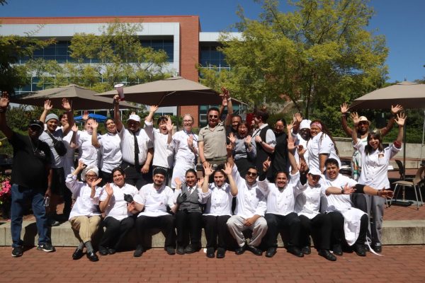 Culinary department leads with students who will and have been to Italy in the courtyard, at Contra COsta College in San Pablo Calif. on April 21 2024.