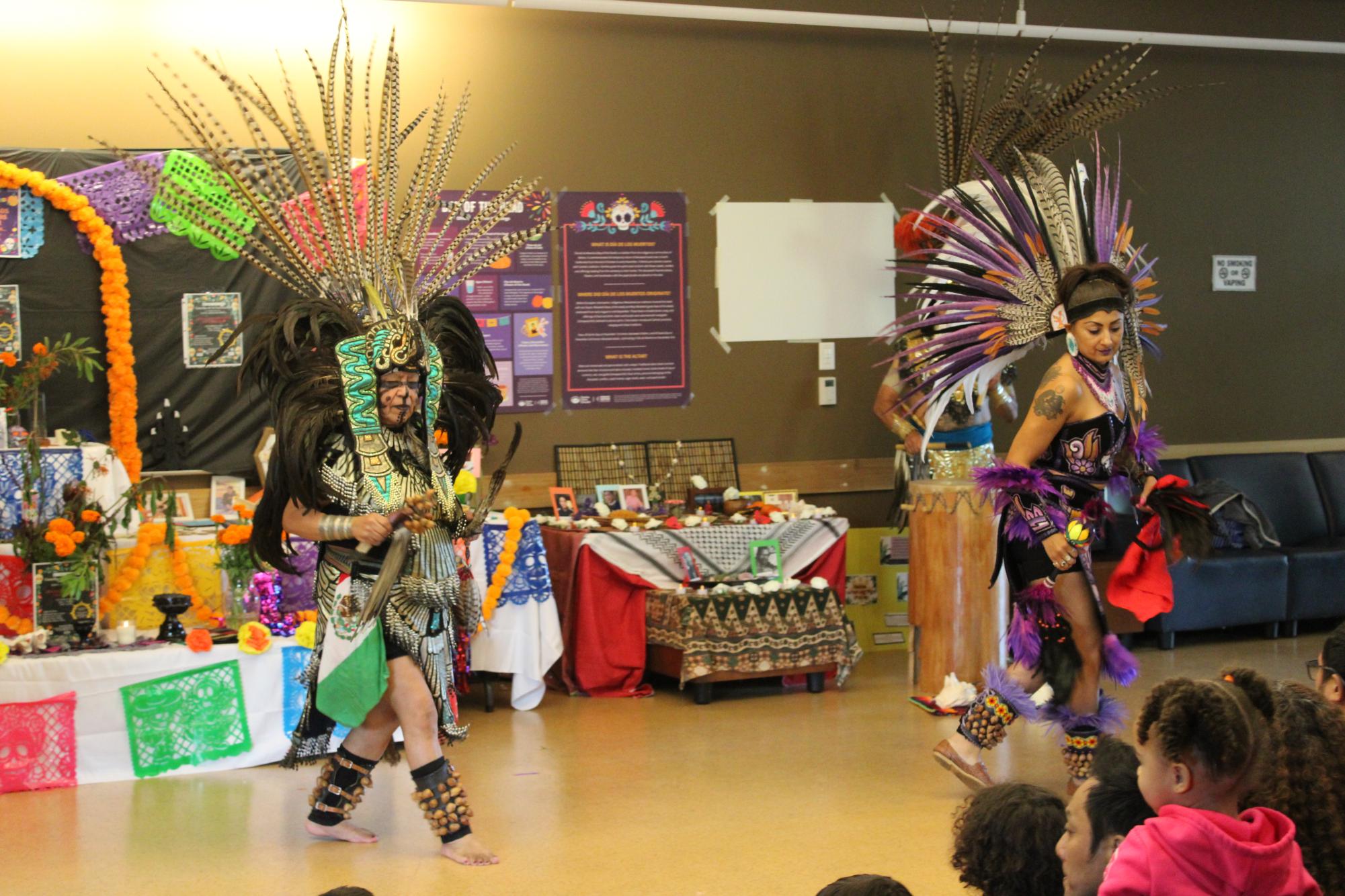 Danza Teokalli dancers performing in the SAB lounge at Contra Costa College, San Pablo, Calif. on Oct. 30, 2024