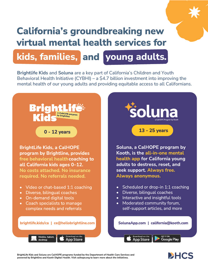 California Department of Health Care Services offers new free mental health support platforms to youth