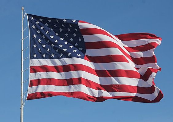An American flag waving on a pole by 
Noah Wulf, Courtesy of  Wikimedia 