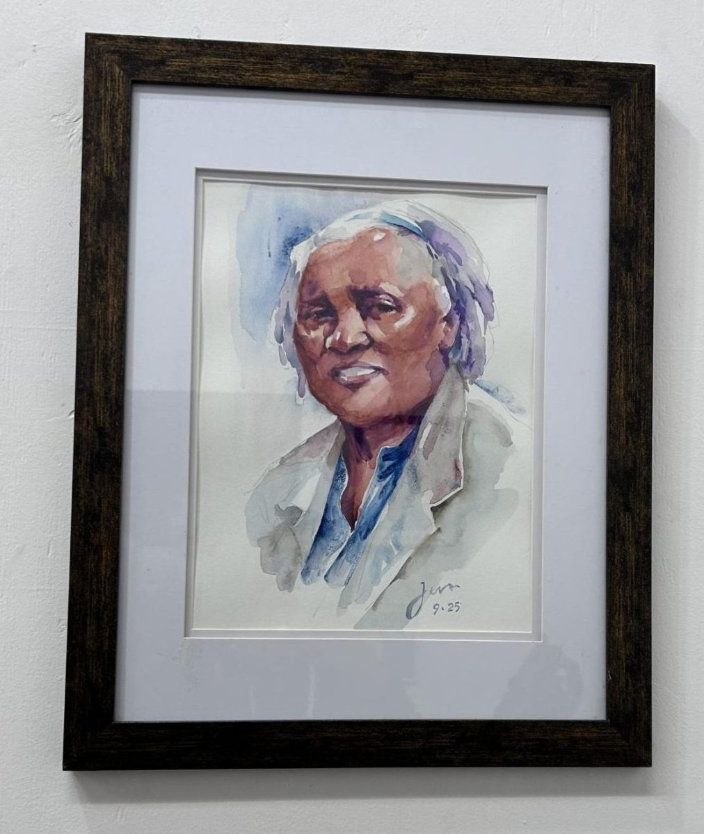 A portrait of Eddie Mure called  
SHINING START made with water color made by  professor JJ LU