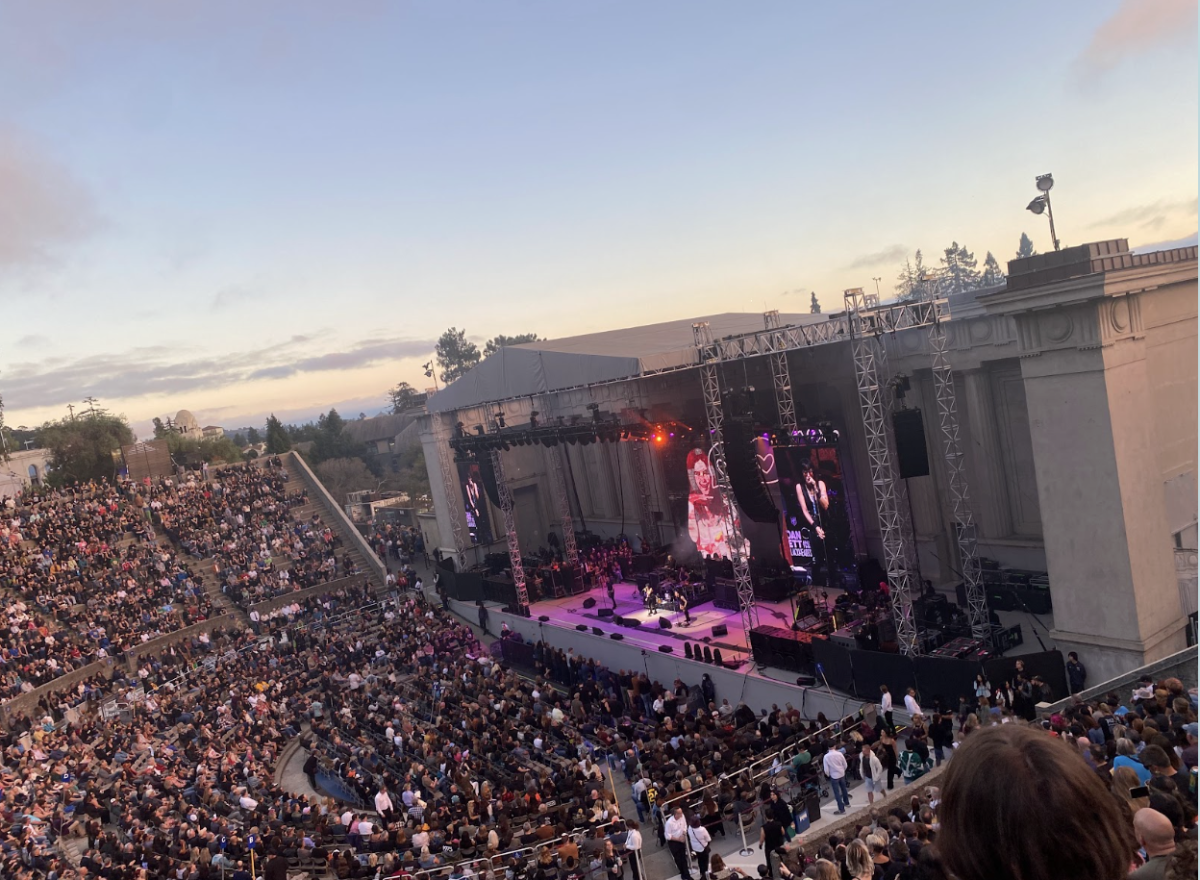 Second floor mezzanine view of the crowd and main stage at the Billy Idol concert at the Greek Theater in Berkeley, CA 7:08 p.m. Sunday, Sept. 14, 2025 