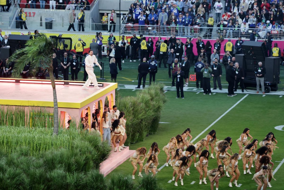Super Bowl LX - Half-Time Show - New England Patriots v Seattle Seahawks - Levi's Stadium, Santa Clara, California, United States - February 8, 2026 Bad Bunny performs during the halftime show REUTERS/Jeenah Moon
