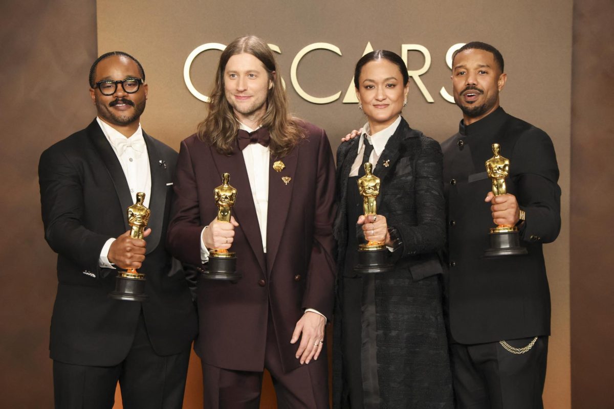 Ryan Coogler, winner of the Oscar for Best Original Screenplay, Ludwig Goransson, winner of the Oscar for Best Original Score, Autumn Durald Arkapaw, winner of the Oscar for Best Cinematography and Michael B. Jordan, winner of the Oscar for Best Actor, for "Sinners" pose in the Oscars photo room at the 98th Academy Awards in Hollywood, Los Angeles, California, U.S., March 15, 2026. REUTERS/Mario Anzuoni